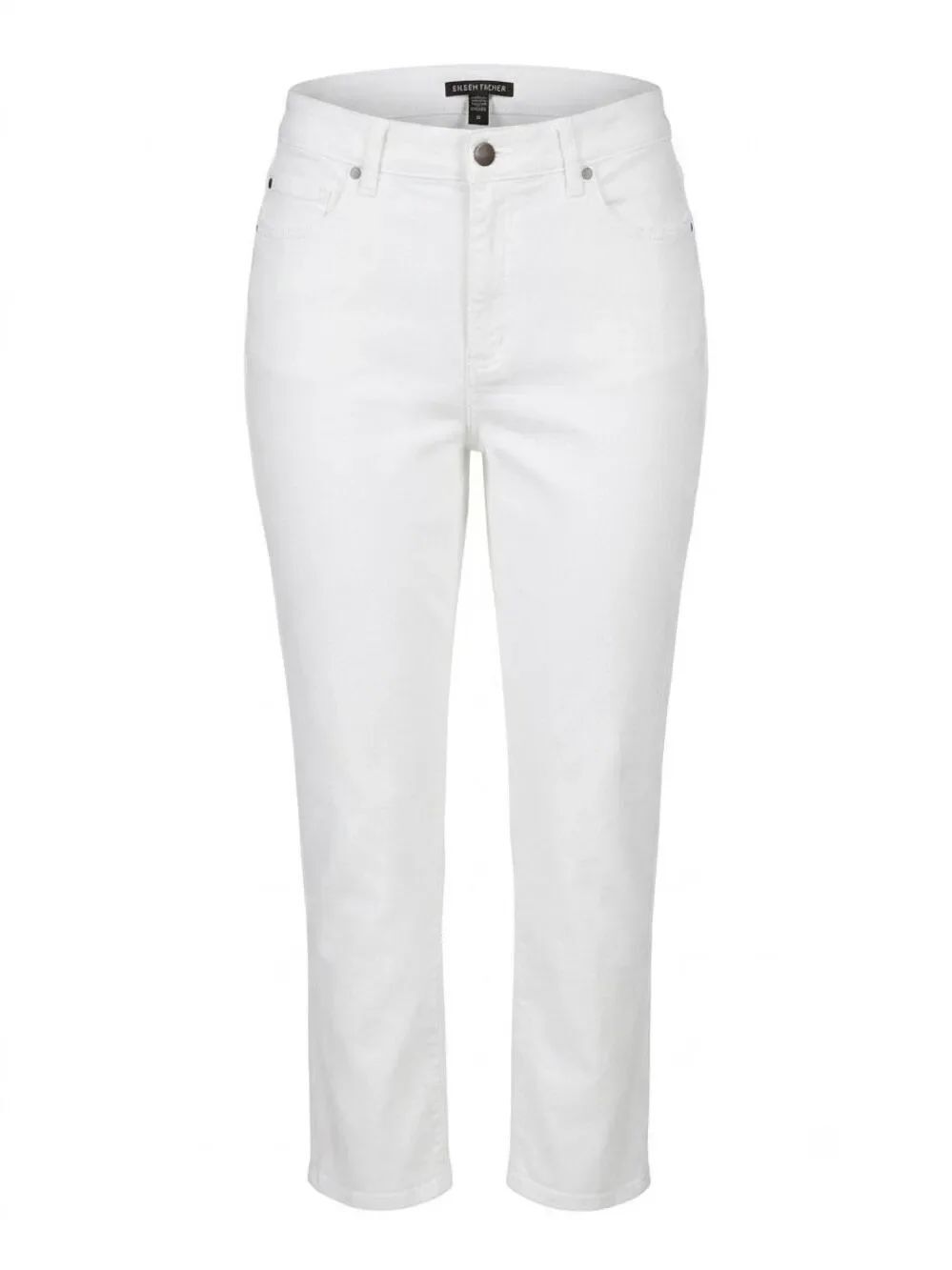 Eileen Fisher Organic Cotton Stretch Straight Leg Jeans White Size 10 Rise 11
